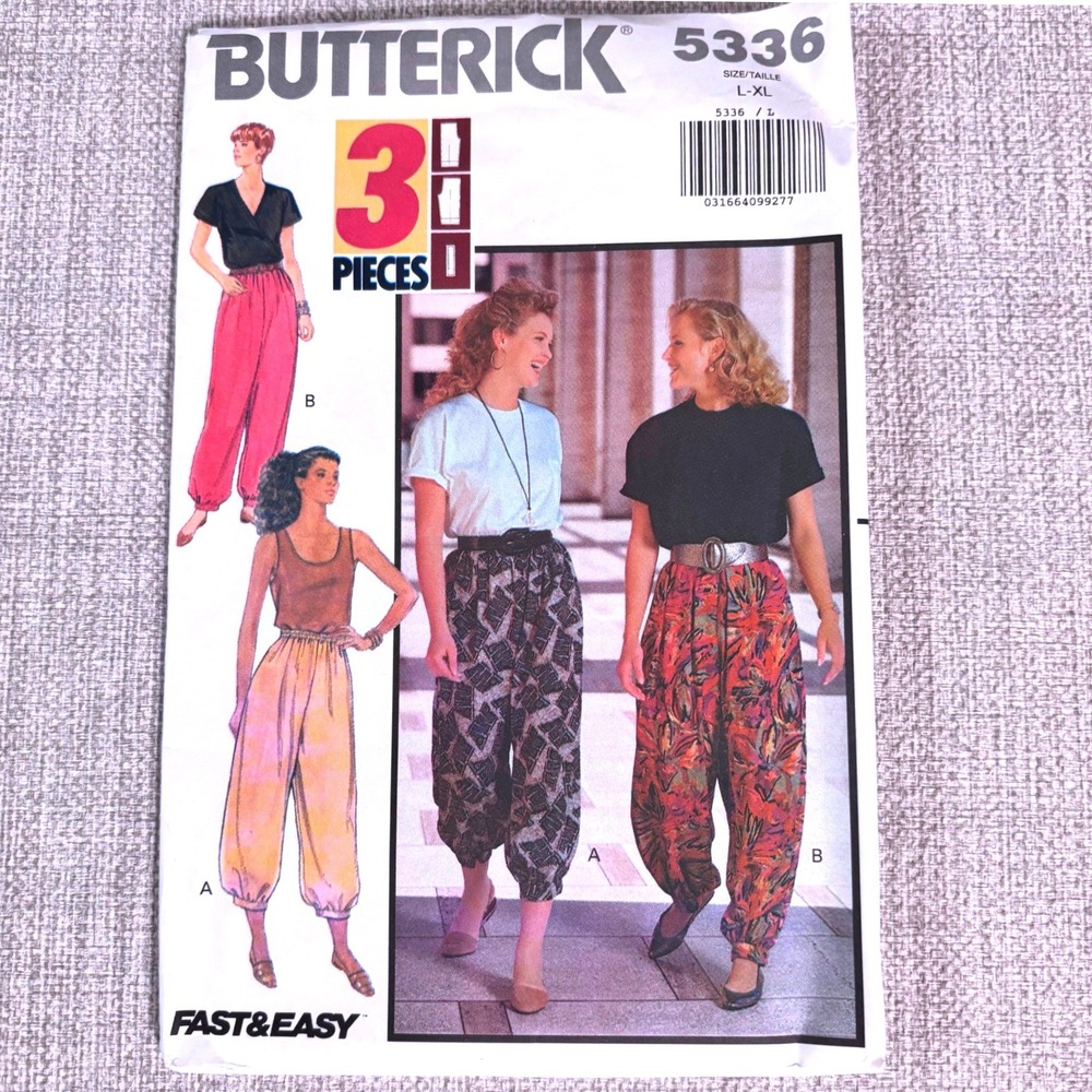 Butterick 5336 Vintage '91 Balloon Boho Harem Hammer Pants Sz L-XL Y2K Festival